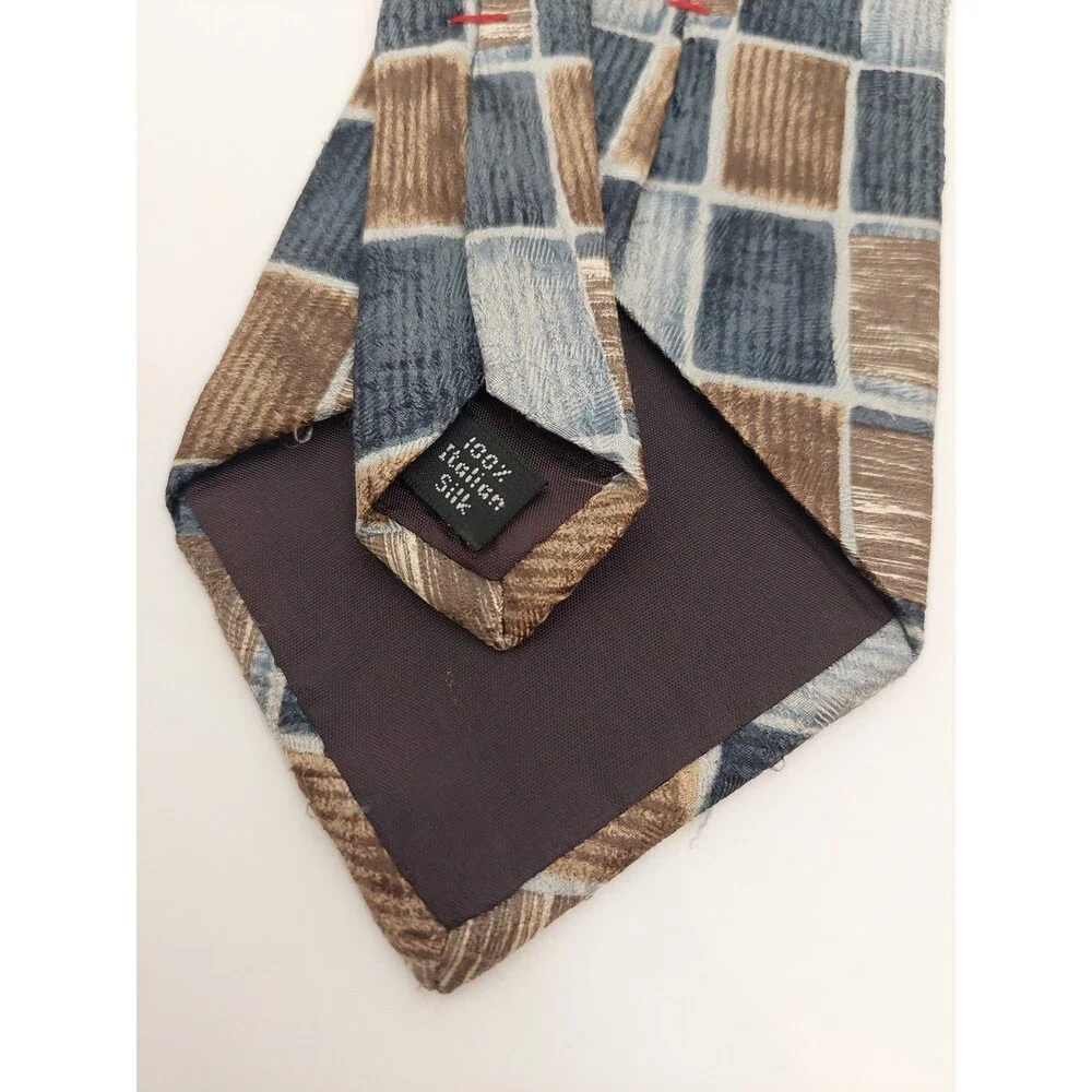 Como Men's Tie Rectangular Pattern Blue Tan Gray